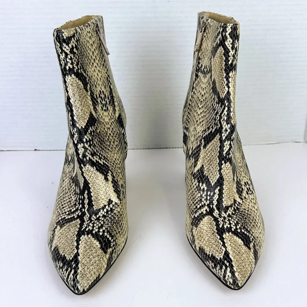 Sam Edelman Hilty Ankle Boots Snake Print Python Heeled Booties Beige Black 8.5